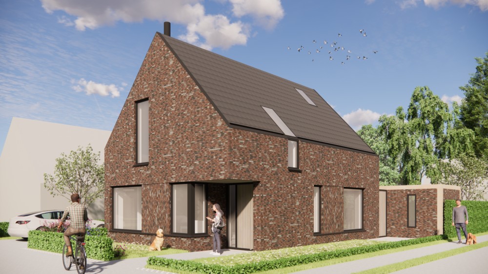 Afbeelding van Moderne woning met metselwerk gevels, hoekkozijnen en houten accenten - d0f5d24e-dcba-4b7c-92c4-5a8ef516602b