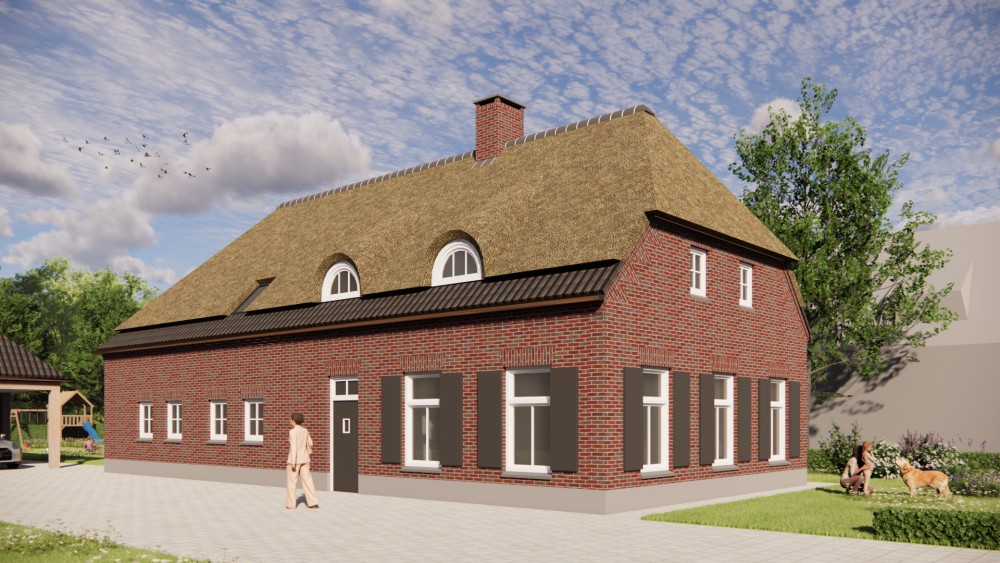 Afbeelding van Vrijstaande boerderijwoning met rood metselwerk, houten accenten en dakkapel - 10788d17-de75-4ccb-83d1-b2d518cd350d