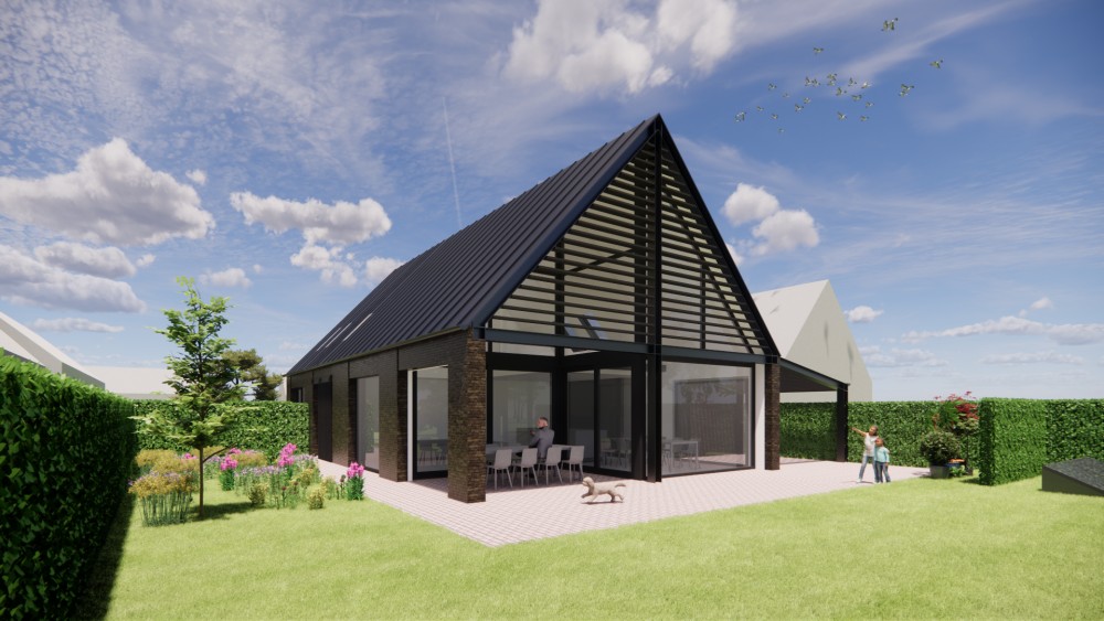 Afbeelding van Schuurwoning met stalen spant, metselwerk gevel en felsplaten zadeldak - ed00af26-52d5-47e5-a24d-400ec2104510