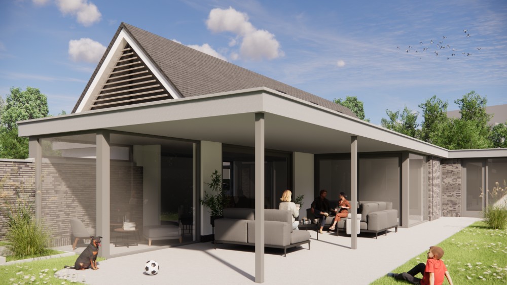Afbeelding van Moderne woning met metselwerk en zadeldak met vlakke dakpannen - 91b67523-fca1-49bb-b5c8-25f9710708d9