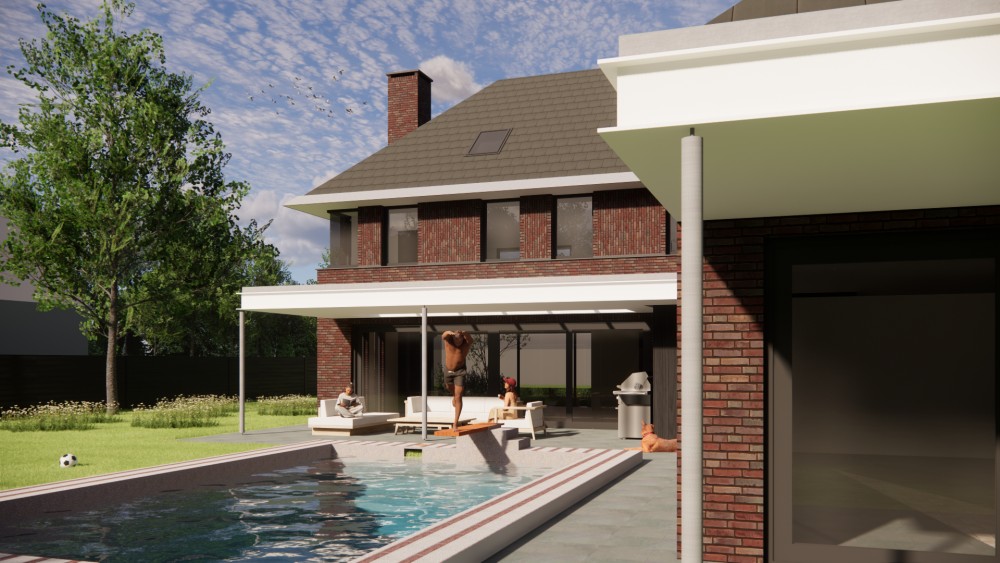 Afbeelding van Vrijstaande moderne woning met bruin metselwerk en schilddak - 9d333c17-c882-47d3-b441-add8615b9d1d