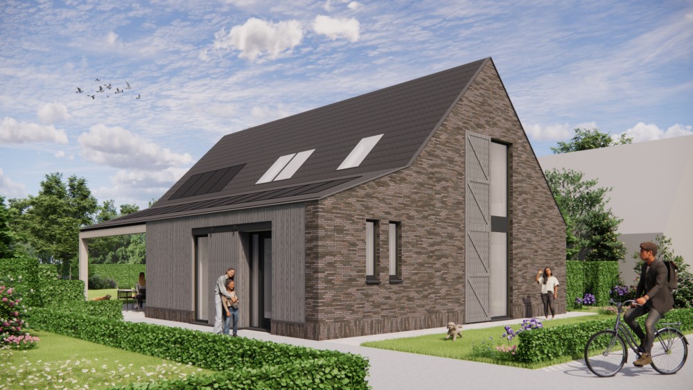 Afbeelding van Schuurwoning met vlakke dakpannen, houten luiken en metselwerkgevels - d6eb124c-757c-49e5-b62e-aaf2d15e217f