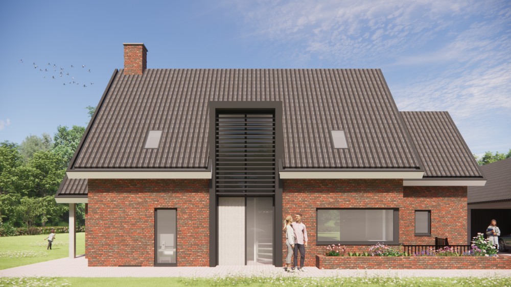 Afbeelding van Landelijk-modern woonhuis met metselwerk, houten balken en gegolfd zadeldak - 756b93cf-261c-4393-81d6-1893cc04da01